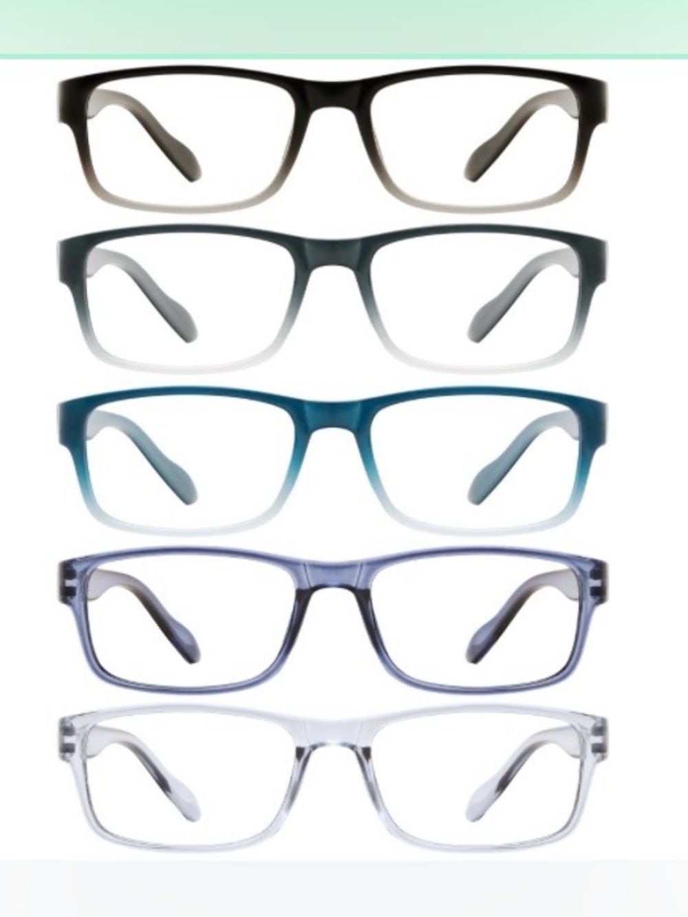 Men's Rectangular Reading Glasses - Colors Various Blue-Light Blocking 2.25+